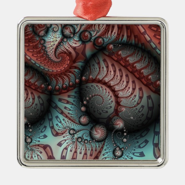 Abstract Vivid Fantasy Fractal Art Brown Blue Metal Tree Decoration (Front)