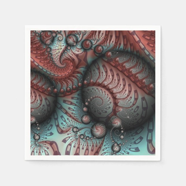 Abstract Vivid Fantasy Fractal Art Brown Blue Napkin (Front)