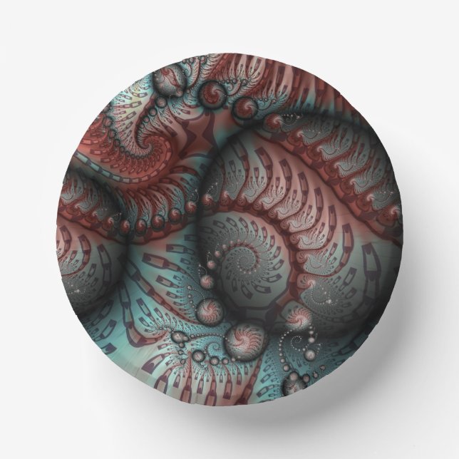 Abstract Vivid Fantasy Fractal Art Brown Blue Paper Plate (Front)