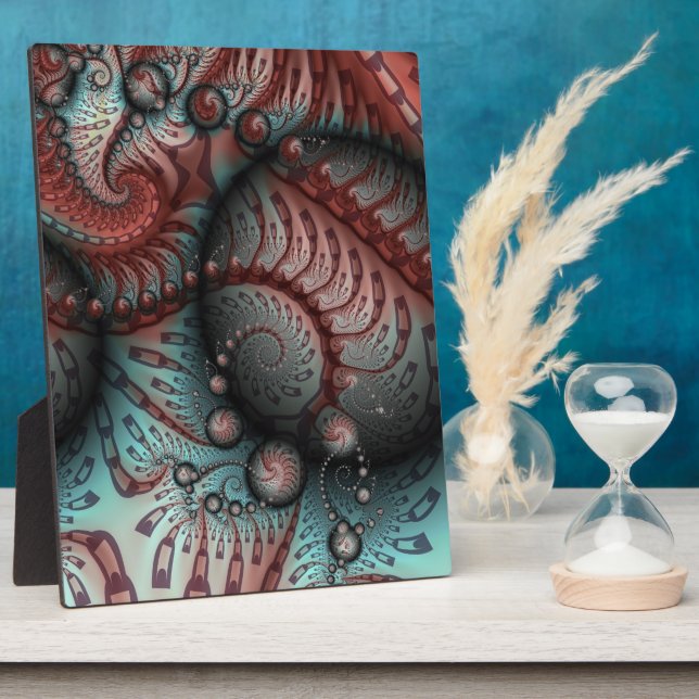 Abstract Vivid Fantasy Fractal Art Brown Blue Plaque (Side)