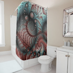 Abstract Vivid Fantasy Fractal Art Brown Blue Shower Curtain