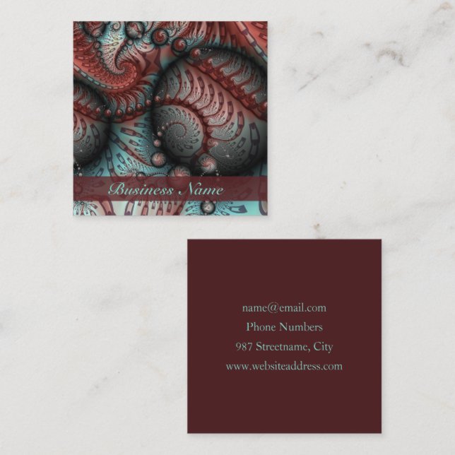 Abstract Vivid Fantasy Fractal Art Brown Blue Square Business Card (Front/Back)