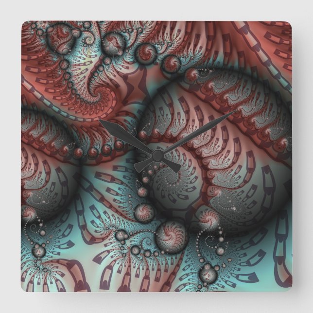 Abstract Vivid Fantasy Fractal Art Brown Blue Square Wall Clock (Front)