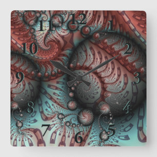 Abstract Vivid Fantasy Fractal Art Brown Blue Square Wall Clock