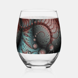 Abstract Vivid Fantasy Fractal Art Brown Blue Stemless Wine Glass