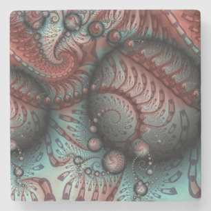Abstract Vivid Fantasy Fractal Art Brown Blue Stone Coaster