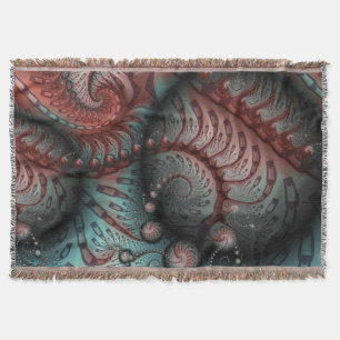 Abstract Vivid Fantasy Fractal Art Brown Blue Throw Blanket
