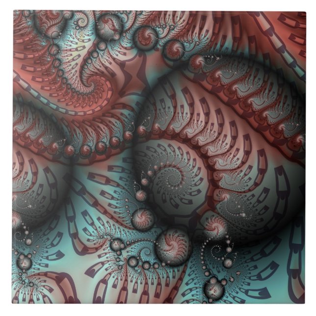 Abstract Vivid Fantasy Fractal Art Brown Blue Tile (Front)