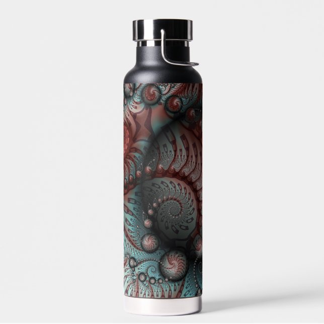 Abstract Vivid Fantasy Fractal Art Brown Blue Water Bottle (Left)