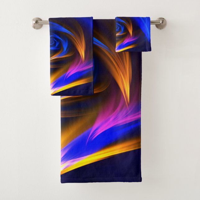 Abstract Vortex Shape Blue Orange Bath Towel Set (Insitu)