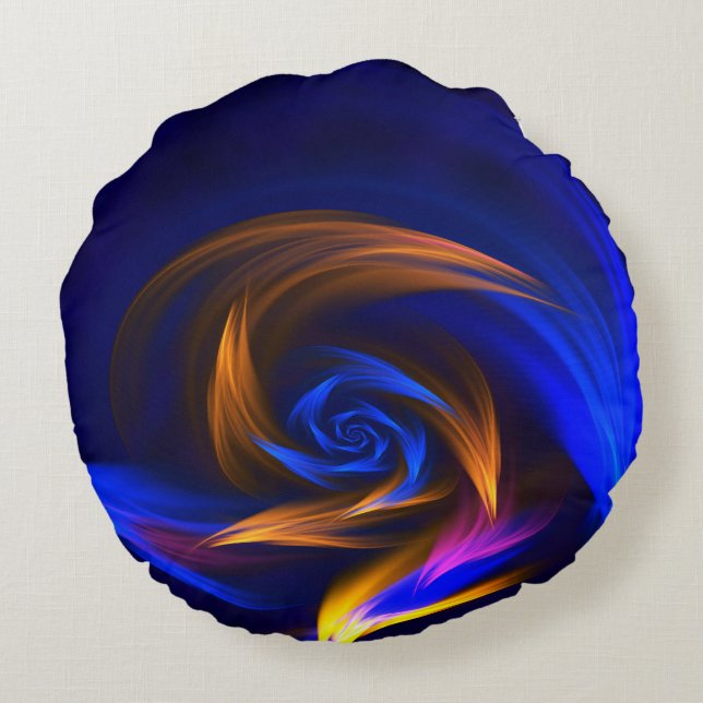Abstract Vortex Shape Blue Orange Round Cushion (Back)