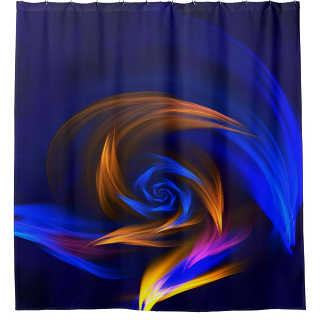 Abstract Vortex Shape Blue Orange Shower Curtain (Front)