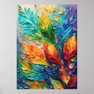 Abstract Wall Art, Leaves Vibrant Colours  Poster