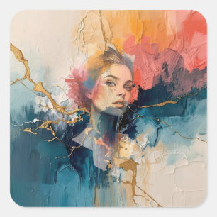 abstract wall art,modern art print,female portrait square sticker