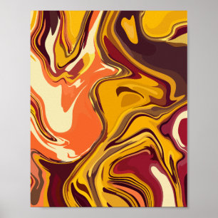 Abstract Warm Colour Fluid Art Poster