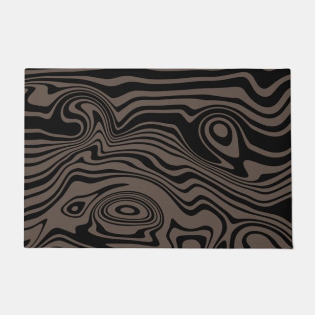 Abstract Warped Black & Brown Lines - Customisable Doormat (Front)