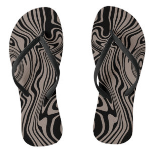 Abstract Warped Black & Brown Lines - Customisable Flip Flops