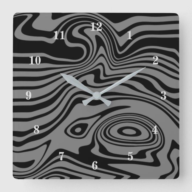 Abstract Warped Black & Grey Lines - Customisable Square Wall Clock (Front)