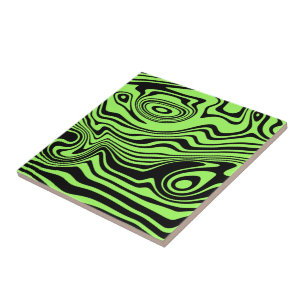 Abstract Warped Black & Neon Green Lines Customise Tile