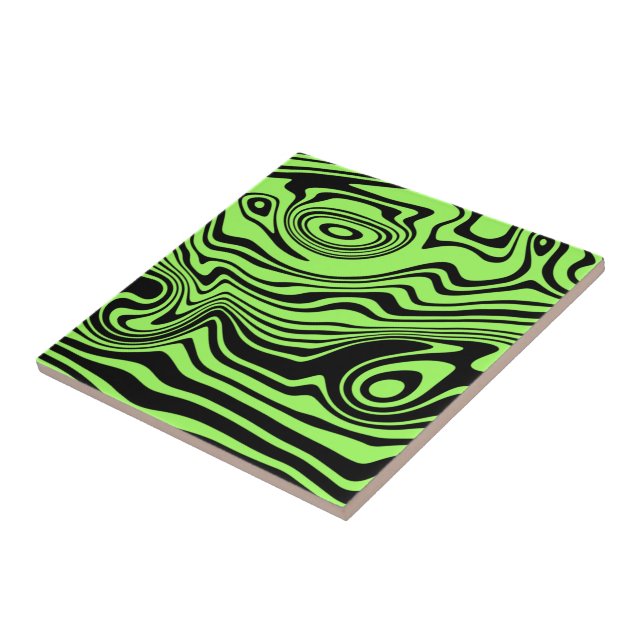 Abstract Warped Black & Neon Green Lines Customise Tile (Side)
