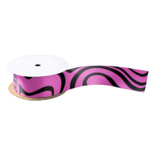 Abstract Warped Black & Pink Lines - Customisable Satin Ribbon