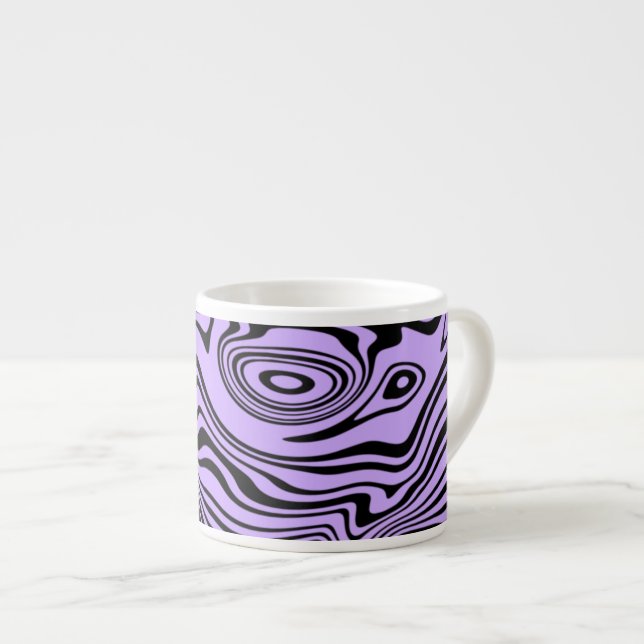Abstract Warped Black & Purple Lines -Customisable Espresso Cup (Front Right)