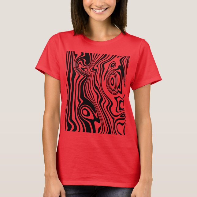 Abstract Warped Black & Red Lines - Customisable T-Shirt (Front)
