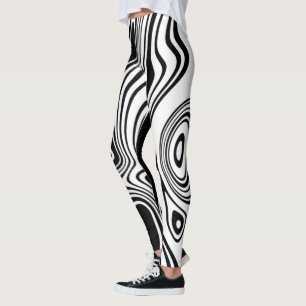 Abstract Warped Black & White Lines 7 Leggings