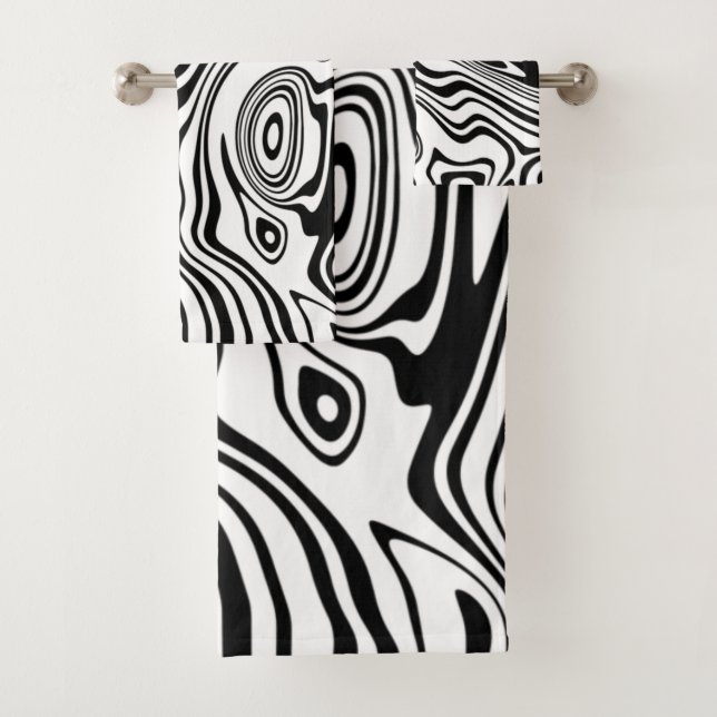 Abstract Warped Black & White Lines - Customisable Bath Towel Set (Insitu)