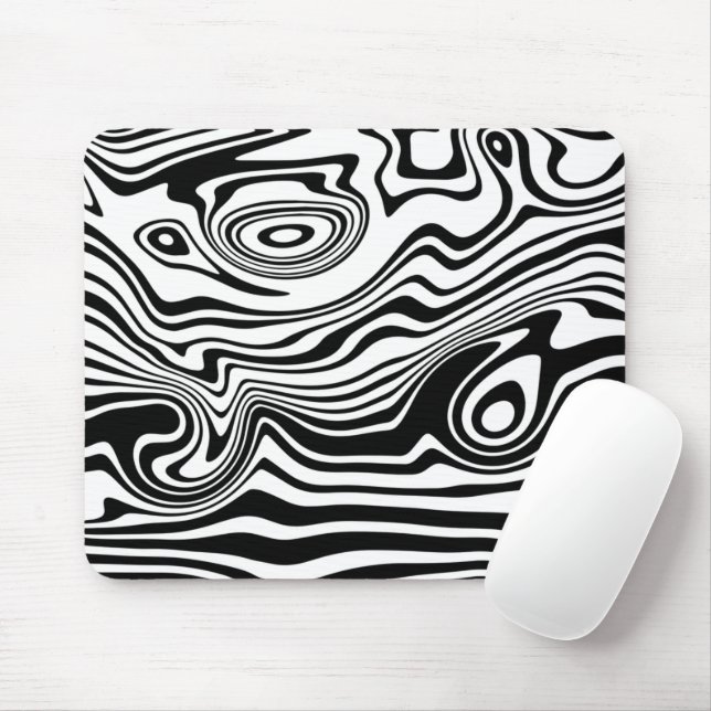 Abstract Warped Black & White Lines - Customisable Mouse Mat (With Mouse)