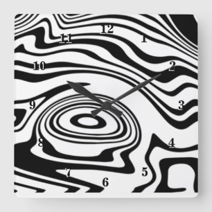 Abstract Warped Black & White Lines - Customisable Square Wall Clock
