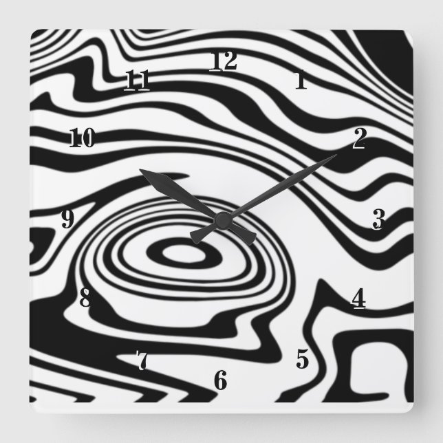 Abstract Warped Black & White Lines - Customisable Square Wall Clock (Front)