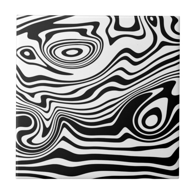 Abstract Warped Black & White Lines - Customisable Tile (Front)