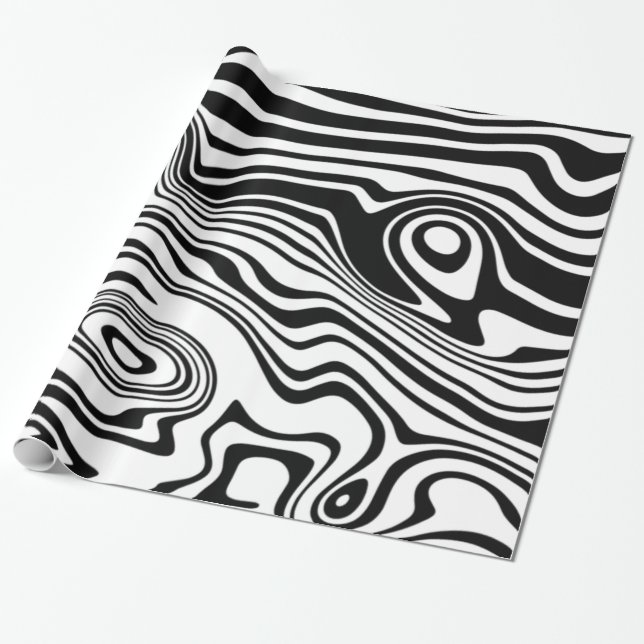 Abstract Warped Black & White Lines - Customisable Wrapping Paper (Unrolled)