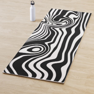 Abstract Warped Black & White Lines - Customizable Yoga Mat