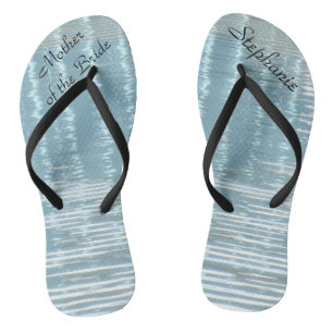 Abstract Water Mother of Bride Name Wedding Blue Flip Flops