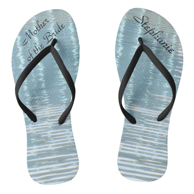 Abstract Water Mother of Bride Name Wedding Blue Flip Flops (Footbed)