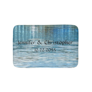 Abstract Water Reflection Photo, Name, Blue Plush Bath Mat
