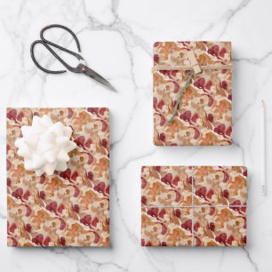 Abstract Watercikir Pattern in Warm Autumn Colors Wrapping Paper Sheet