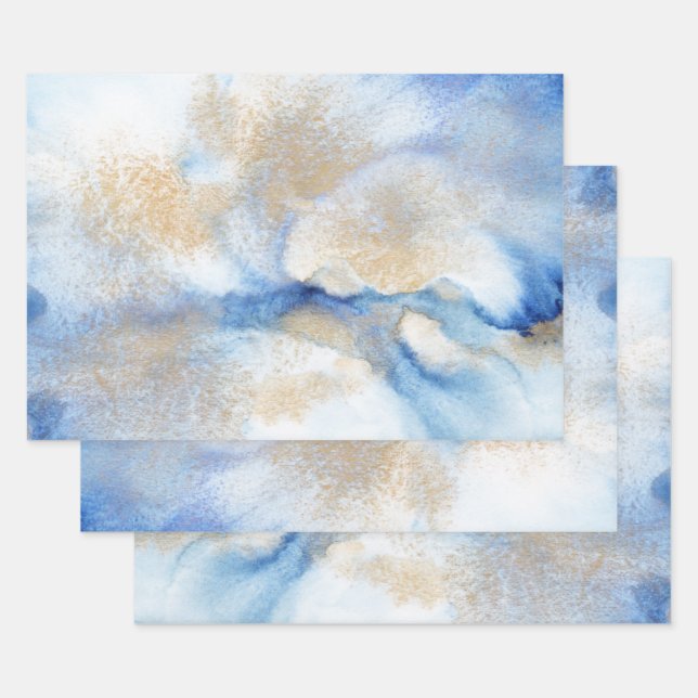 Abstract Watercolor and Gold  Wrapping Paper Sheet (Set)