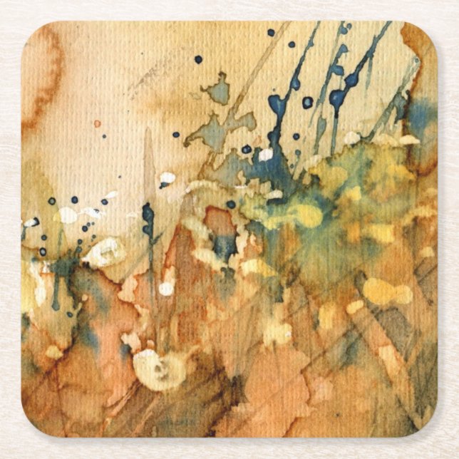Abstract watercolor and old background square paper coaster (Front)
