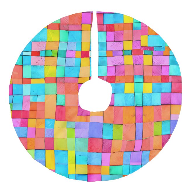 Abstract Watercolor Art Colourful Modern Holiday Faux Linen Tree Skirt (Front)