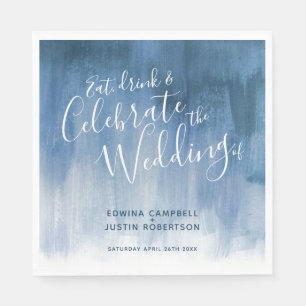 Abstract watercolor art grey blue wedding napkins