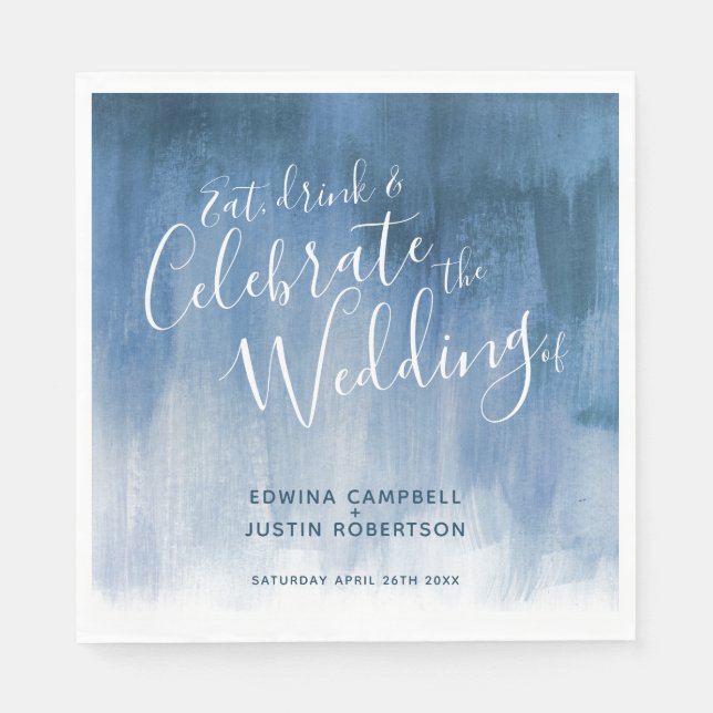 Abstract watercolor art grey blue wedding napkins (Front)