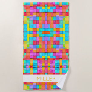 Abstract Watercolor Art NAME Hip Mod Colourful Fun Beach Towel