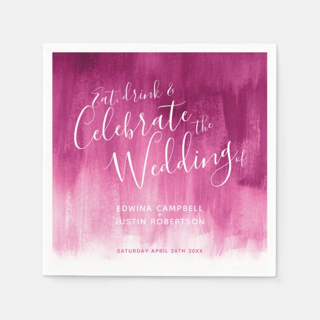 Abstract watercolor art pink red wedding napkins (Front)