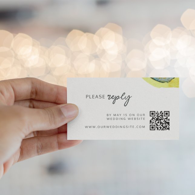 Abstract Watercolor Art QR Code Wedding RSVP Enclosure Card (Front)