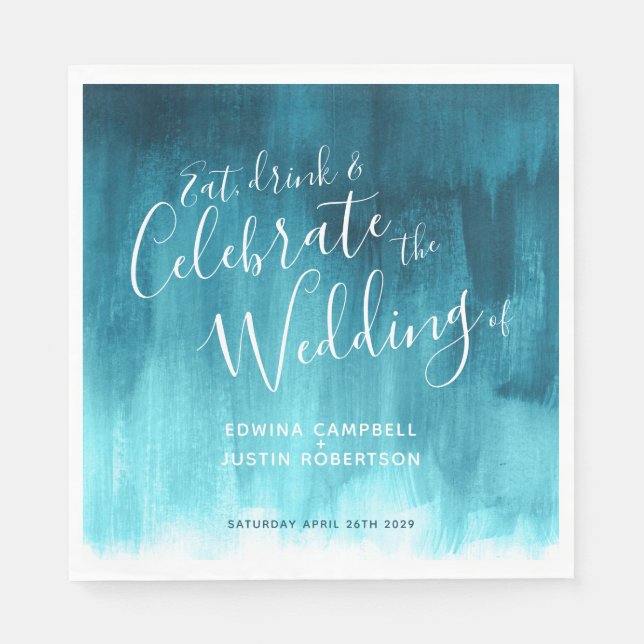 Abstract watercolor art teal aqua wedding napkins (Front)