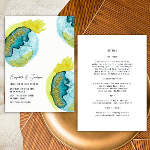 Abstract Watercolor Art Unique All in One Wedding Invitation