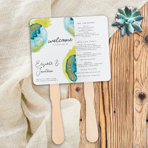 Abstract Watercolor Art Unique Wedding Program Hand Fan